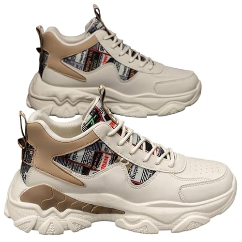 JXpxbao Herren Laufschuhe Mode High Top Sneakers Freestyle Hi-Top Lässig Sportschuhe Wanderschuhe Hoch Turnschuhe Freizeitschuhe Fitness Hohe Schuhe (Beige,43) von JXpxbao