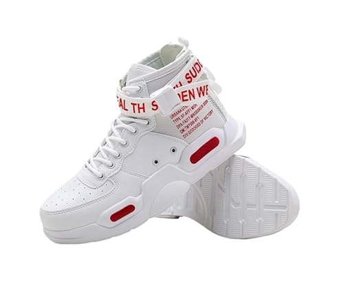 JXpxbao Herren Laufschuhe Mode High Top Sneakers Freestyle Hi-Top Lässig Sportschuhe Wanderschuhe Hoch Turnschuhe Freizeitschuhe Fitness Hohe Schuhe (Weiß und Rot,42) von JXpxbao