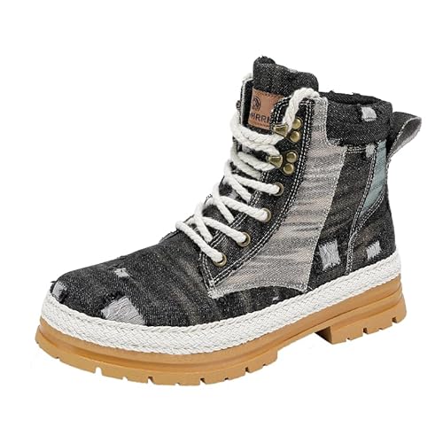 JXpxbao Herren Laufschuhe Mode High Top Sneakers Freestyle Hi-Top Lässig Sportschuhe Wanderschuhe Hoch Turnschuhe Freizeitschuhe Fitness Hohe Stiefel (Denim Schwarz,44) von JXpxbao