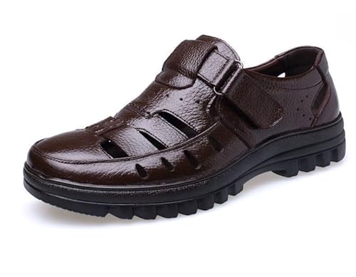 JXpxbao Herren Ledersandalen Geschlossene Zehe Outdoor Schuhe Strand Sommer Sandalen Atmungsaktiv Wandern Sandalen (Braun,39) von JXpxbao