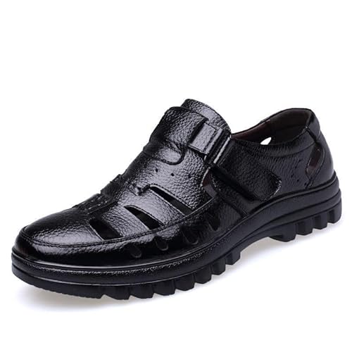 JXpxbao Herren Ledersandalen Geschlossene Zehe Outdoor Schuhe Strand Sommer Sandalen Atmungsaktiv Wandern Sandalen (schwarz,38) von JXpxbao