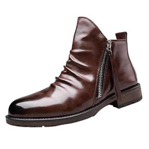 JXpxbao Herren Mode Reißverschluss Chelsea Stiefel Retro Herren-Motorradstiefel Combat Casual Dress Boot Für Männer EU 39-46 (Braun,44) von JXpxbao