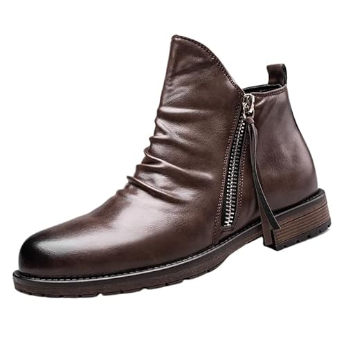 JXpxbao Herren Mode Reißverschluss Chelsea Stiefel Retro Herren-Motorradstiefel Combat Casual Dress Boot Für Männer EU 39-46 (Hellbraun,44) von JXpxbao