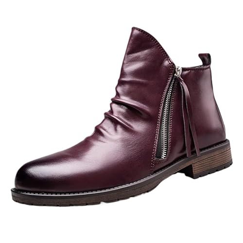 JXpxbao Herren Mode Reißverschluss Chelsea Stiefel Retro Herren-Motorradstiefel Combat Casual Dress Boot Für Männer EU 39-46 (Rot,41) von JXpxbao