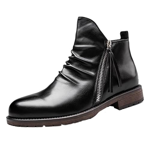 JXpxbao Herren Mode Reißverschluss Chelsea Stiefel Retro Herren-Motorradstiefel Combat Casual Dress Boot Für Männer EU 39-46 (Schwarz,46) von JXpxbao