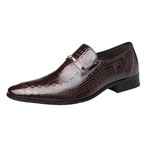 JXpxbao Herren Mokassins Klassische Herren Anzugschuhe Krokodilmuster Elegante Schuhe Leder Freizeitschuhe Slip on Flache Slipper Fahren Business Schuhe (Braun,41) von JXpxbao