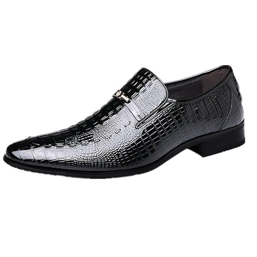JXpxbao Herren Mokassins Klassische Herren Anzugschuhe Krokodilmuster Elegante Schuhe Leder Freizeitschuhe Slip on Flache Slipper Fahren Business Schuhe (Schwarz,38) von JXpxbao
