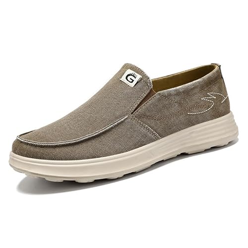 JXpxbao Herren Mokassins Segelschuhe Bootsschuhe Leicht Halbschuhe Atmungsaktive Deckschuhe Slip On Sneakers Ohne Schnürsenkel (Khaki,43) von JXpxbao