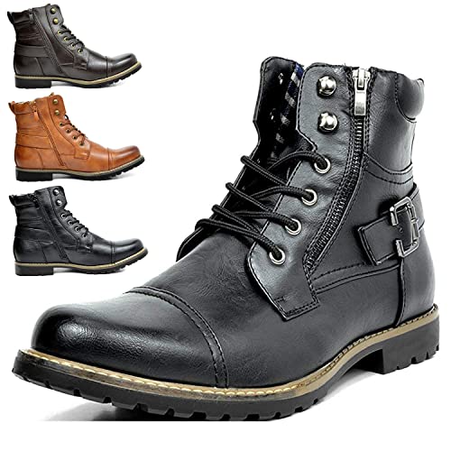 JXpxbao Herren Motorrad Stiefel Schnürstiefel Boots Klassische Chukka Biker Freizeitschuhe (Schwarz,46) von JXpxbao