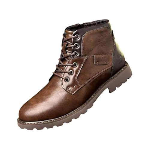 JXpxbao Herren Motorrad Stiefel Schnürstiefel Klassische Chukka Boots Biker Freizeitschuhe Kleid Vintage Stiefelette Für Männer Mode Leder Stiefel Herren Winterstiefel (Braun,39) von JXpxbao