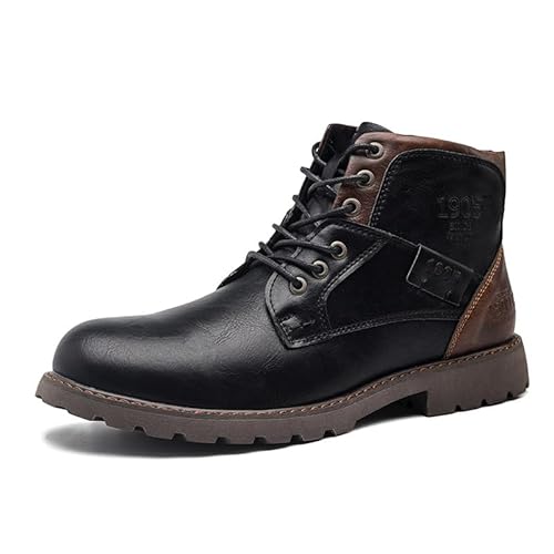 JXpxbao Herren Motorrad Stiefel Schnürstiefel Klassische Chukka Boots Biker Freizeitschuhe Kleid Vintage Stiefelette Für Männer Mode Leder Stiefel Herren Winterstiefel (Schwarz,47) von JXpxbao