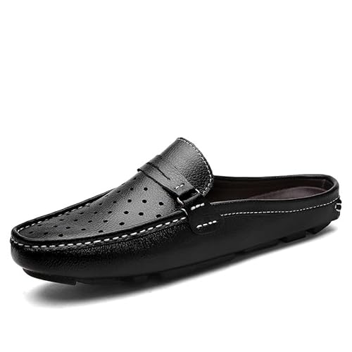 JXpxbao Herren Pantoletten Clog Hausschuhe Atmungsaktiv Stanzende Leder Schlupfschuhe Freizeit Loafer Klassische Mokassins Flache Slipper Slip on Penny Loafer (Schwarz,41) von JXpxbao