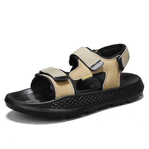 JXpxbao Herren Sandalen Orthopädische Schuhe Sommer Wanderschuhe Trekkingsandalen Outdoor Sport Leder Strand Wandersandale Offene Zehe Wandern Sandalen Lässige Sportsandalen (Khaki,39) von JXpxbao