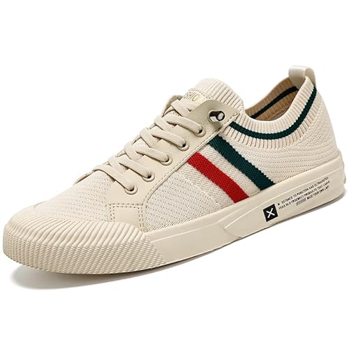 JXpxbao Herren Sneaker Atmungsaktive Slip-On Freizeitschuhe Leichtes Gestreiftes Design Für Frühling Sommer Herbst, Vielseitig Für Sport & Alltag (Beige,42) von JXpxbao