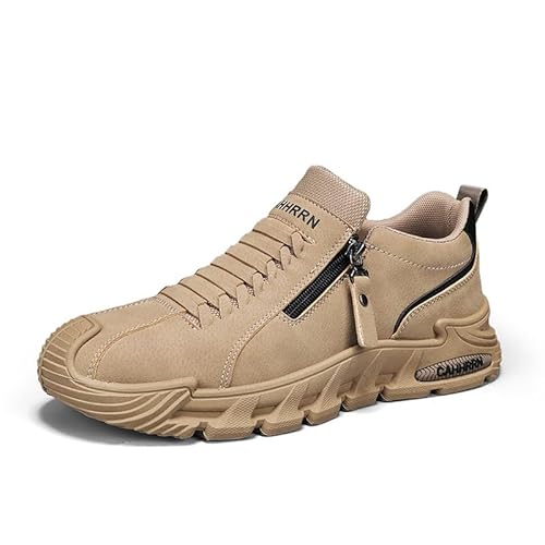 JXpxbao Herren Sneaker Mit Seitlichem Reißverschluss Bequeme Slip on Wanderschuhe Trekkingschuhe Für Männer Plateau Walkingschuhe Lässige Sportliche Fitnessschuhe Joggingschuhe Für Outdoor (Khaki,41) von JXpxbao