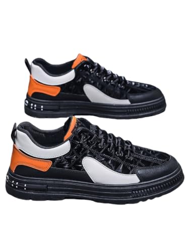 JXpxbao Herren-Turnschuhe, weiche Sohle - Niedrige Stoff-Turnschuhe mit Schnürverschluss für Fitness, Laufen und Walking (41,schwarz orange) von JXpxbao