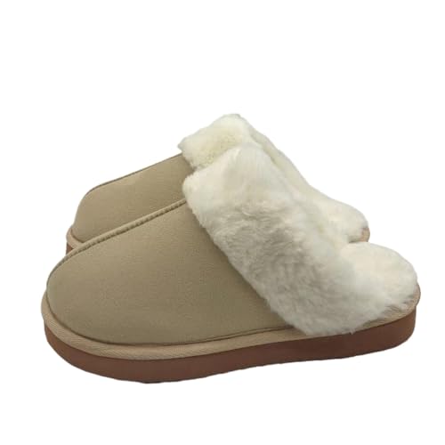 JXpxbao Herren- Und Damenhausschuhe Winter Warme Plüschhausschuhe Wildleder-Memory-Foam-Hausschuhe Mit Kunstfellkragen Geeignet Für Den Innen- Und Außenbereich (Aprikose,38) von JXpxbao