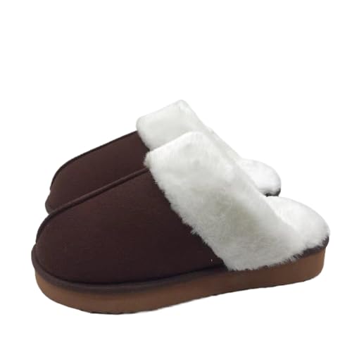 JXpxbao Herren- Und Damenhausschuhe Winter Warme Plüschhausschuhe Wildleder-Memory-Foam-Hausschuhe Mit Kunstfellkragen Geeignet Für Den Innen- Und Außenbereich (Braun,38) von JXpxbao