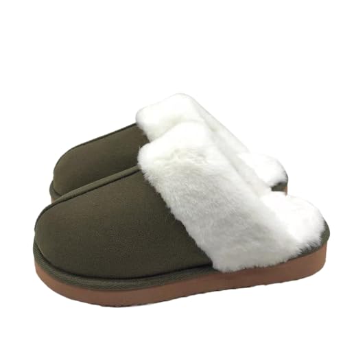JXpxbao Herren- Und Damenhausschuhe Winter Warme Plüschhausschuhe Wildleder-Memory-Foam-Hausschuhe Mit Kunstfellkragen Geeignet Für Den Innen- Und Außenbereich (Dunkelgrün,36) von JXpxbao