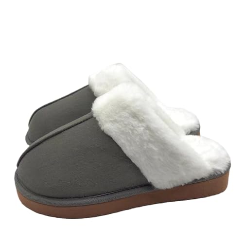 JXpxbao Herren- Und Damenhausschuhe Winter Warme Plüschhausschuhe Wildleder-Memory-Foam-Hausschuhe Mit Kunstfellkragen Geeignet Für Den Innen- Und Außenbereich (Grau,36) von JXpxbao
