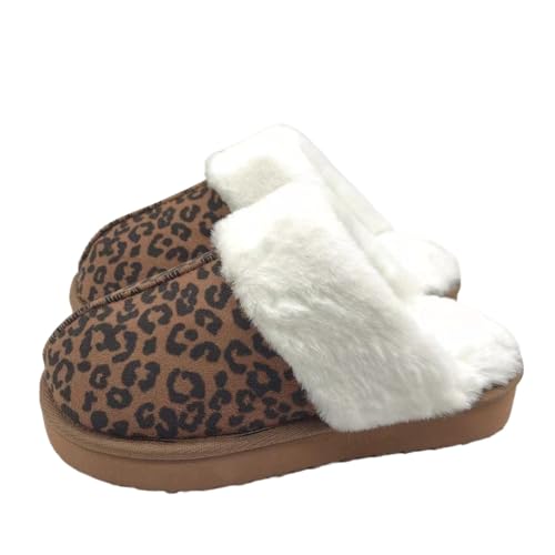 JXpxbao Herren- Und Damenhausschuhe Winter Warme Plüschhausschuhe Wildleder-Memory-Foam-Hausschuhe Mit Kunstfellkragen Geeignet Für Den Innen- Und Außenbereich (Leopardenmuster,36) von JXpxbao