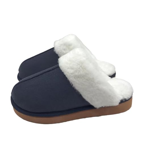 JXpxbao Herren- Und Damenhausschuhe Winter Warme Plüschhausschuhe Wildleder-Memory-Foam-Hausschuhe Mit Kunstfellkragen Geeignet Für Den Innen- Und Außenbereich (Marineblau,38) von JXpxbao