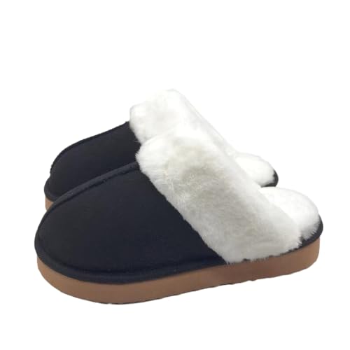 JXpxbao Herren- Und Damenhausschuhe Winter Warme Plüschhausschuhe Wildleder-Memory-Foam-Hausschuhe Mit Kunstfellkragen Geeignet Für Den Innen- Und Außenbereich (Schwarz,42) von JXpxbao