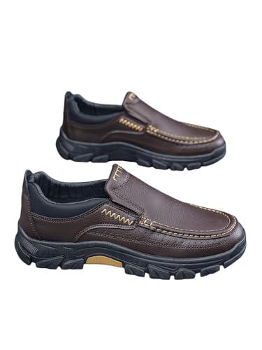 JXpxbao Herren Weit Slip on Sneakers Bequeme Mokassins Herren Leder Slipper Breit Turnschuhe Schwarz Gr.39-48 (48,Braun) von JXpxbao