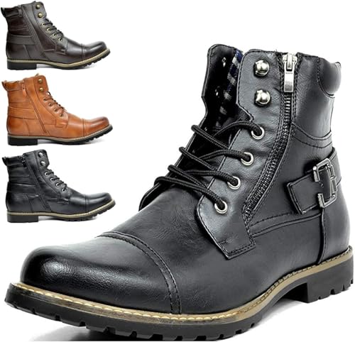 JXpxbao Herrenmode Reißverschluss Stiefeletten Herren-Motorradstiefel Combat Casual Dress Boot Für Männer (Schwarz,40) von JXpxbao