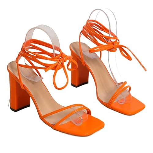 JXpxbao High Heels Damenschuh Sandalen Für Frauen - Elegant Abend Party Schuhe Hochzeit Hackenschuhe Sexy High Heels Mit Blockabsatz Hohe-Absatz Sommerschuhe (orange,42) von JXpxbao