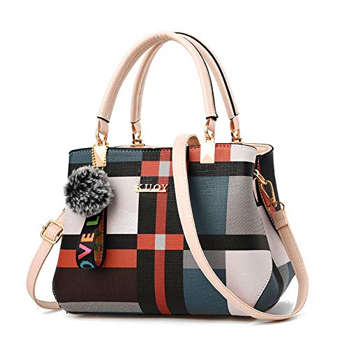 JXpxbao Kariertes Damenmode-Handtasche mit Kugelverzierung, Mehrschichtige Mini-Umhängetasche für Dates und Partys geeignet (Weiß) von JXpxbao