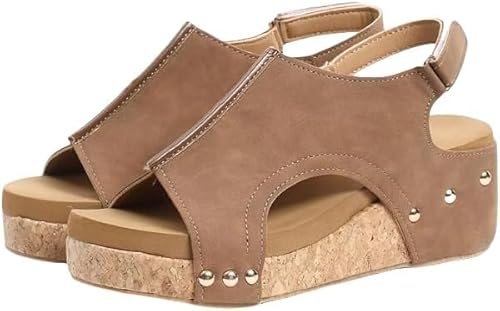 JXpxbao Keilsandalen für Frauen Plattform mit Knöchelriemen Offene Zehe Espadrilles Keilabsätze Dressy Casual Boho Sommer Strand Sandalen Damen Keile (Braun,38) von JXpxbao