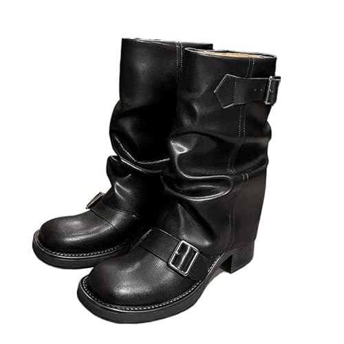 JXpxbao Klassische Damenstiefel, Spitze Stiefel, Low-Cut-Stiefel, Stiefeletten Mit Schnallen, Übergangsstiefel, Halbhohe Stiefeletten, Halbhohe Damenstiefel (Schwarz,39) von JXpxbao