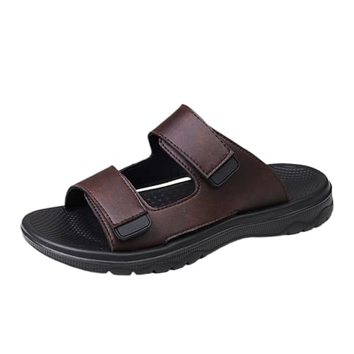 JXpxbao Klettverschluss Herren Outdoor-Sandalen Sommer Wanderschuhe Wandern Sandalen Leder Strand Wanderschuhe (44,Braun) von JXpxbao