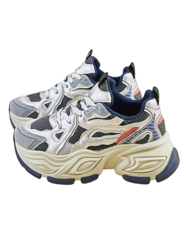 JXpxbao Laufschuhe Für Damen – Atmungsaktive Plateau-Sneaker Mit Dicker Sohle, Bequeme Und Leichte Freizeitschuhe Für Den Alltag Und Sport (38,Blau) von JXpxbao