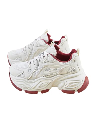 JXpxbao Laufschuhe Für Damen – Atmungsaktive Plateau-Sneaker Mit Dicker Sohle, Bequeme Und Leichte Freizeitschuhe Für Den Alltag Und Sport (38,Burgunderrot) von JXpxbao