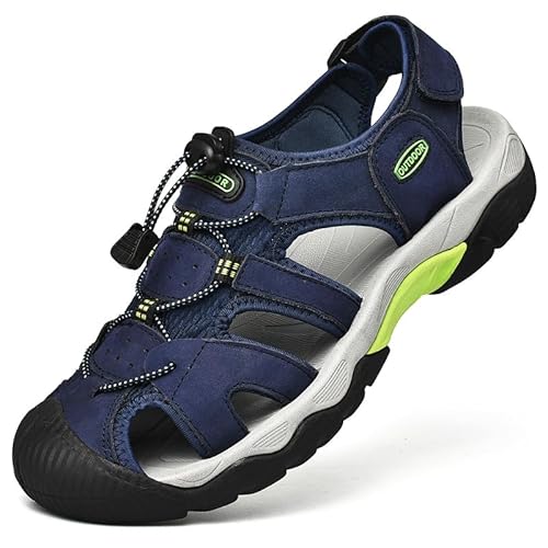 JXpxbao Leder Sandalen Sportsandalen Trekkingsandale Luftige Wandersandale Für Damen Und Herren Outdoor-Sandalen Strand Mit Klettverschluss in Mehreren Farben EU 38-46 (Blau,44) von JXpxbao