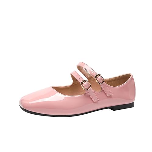 JXpxbao Mary Jane Schuhe Damen Ballerinas Flache Schuhe Elegante Schnürballerinas für Damen (Rosa,40) von JXpxbao
