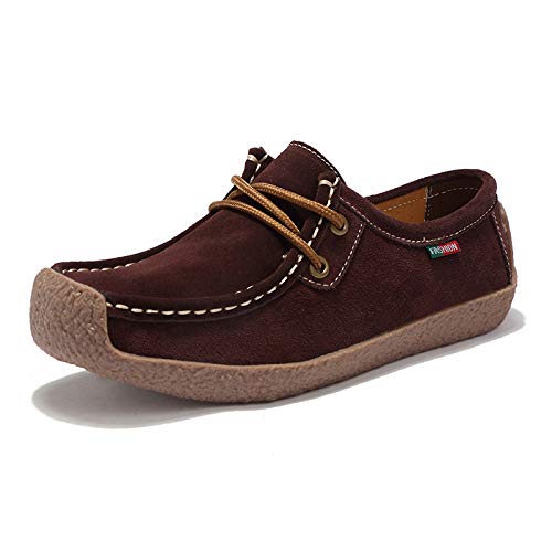 JXpxbao Mokassins Damen Bootsschuhe Loafers Halbschuhe Casual Fahren Schuhe Wildleder Slip on Slipper Erbsenschuhe (Dunkelbraun,39) von JXpxbao