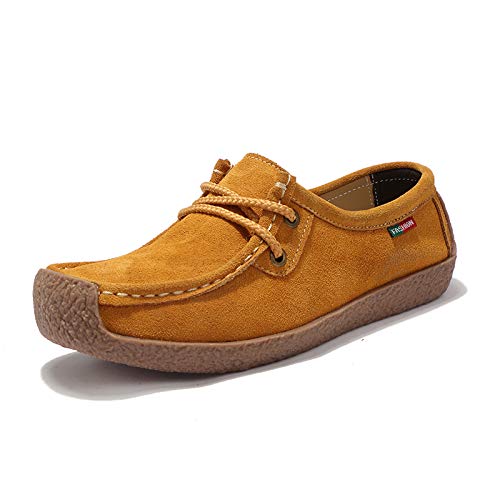 JXpxbao Mokassins Damen Bootsschuhe Loafers Halbschuhe Casual Fahren Schuhe Wildleder Slip on Slipper Erbsenschuhe (Gelb,37) von JXpxbao
