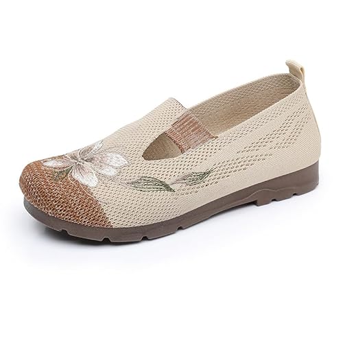 JXpxbao Orthopädische Bequem Damen-Halbschuhe Aus Weichem, Flach, Leichte Schritte, Elegantes Gehen rutschfeste Schuhe Damen Walkingschuhe Mit Blumenmuster (Braun,39) von JXpxbao