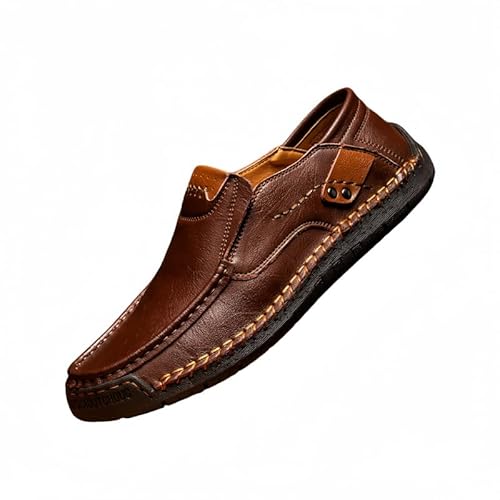 JXpxbao Orthopädische Bequemschuhe-Mokassins Slipper Herren Leder Slip On Fahren Schuhe Leicht Weich Loafers Handgefertigt Flache Business Schuhe (Dunkelbraun,46) von JXpxbao