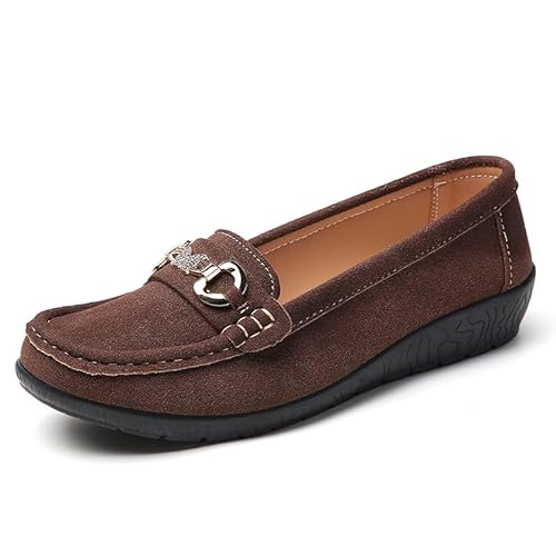 JXpxbao Orthopädische Damen-Slipper Freizeitschuhe Damen Lederschuhe Elegant Bootsschuhe Seicht Mund Leicht Arbeitsschuhe Flacheschuhe Atmungsaktive Mokassin Schuhe EU 35-43 (Braun,39) von JXpxbao