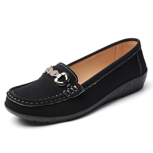 JXpxbao Orthopädische Damen-Slipper Freizeitschuhe Damen Lederschuhe Elegant Bootsschuhe Seicht Mund Leicht Arbeitsschuhe Flacheschuhe Atmungsaktive Mokassin Schuhe EU 35-43 (Schwarz,42) von JXpxbao