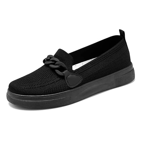 JXpxbao Orthopädische Damen Sneaker Bequem und Atmungsaktiv Slip-On Walkingschuhe mit Mesh-Obermaterial für Sommer Leicht, rutschfest Flache Sohle (schwarz,38) von JXpxbao