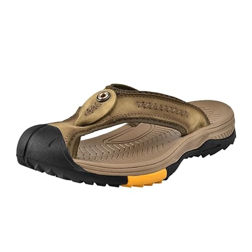 JXpxbao Orthopädische Flip Flops Damen Herren Leder Zehentrenner Mit Arch Support Für Sommer Beach Frauen Antikollisions-Zehenkappe Bequeme Yoga Mat Tanga Sandalen Für Plantar Fasciitis (Khaki,38) von JXpxbao