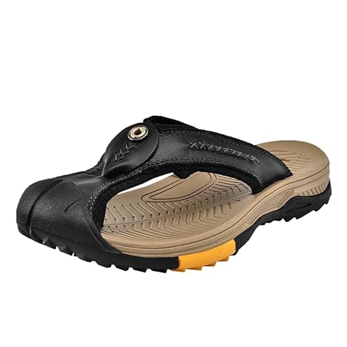 JXpxbao Orthopädische Flip Flops Damen Herren Leder Zehentrenner Mit Arch Support Für Sommer Beach Frauen Antikollisions-Zehenkappe Bequeme Yoga Mat Tanga Sandalen Für Plantar Fasciitis (Schwarz,41) JXpxbao Orthopädische Flip Flops Damen Herren Leder Zehentrenner Mit Arch Support Für Sommer Beach Frauen Antikollisions-Zehenkappe Bequeme Yoga Mat Tanga Sandalen Für Plantar Fasciitis (Schwarz,41) von JXpxbao
