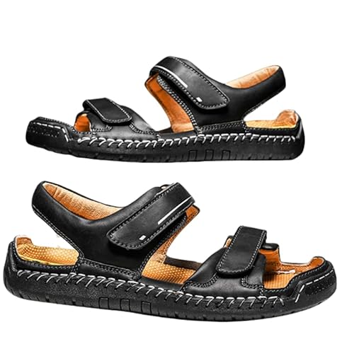 JXpxbao Orthopädische Herren Sandalen Strand Sommer Athletische Sandalen Herren Klettverschluss Anti-Rutsch Wandersandalen Outdoor Strand Reisen Trekking Wander Große Größe (schwarz,47) von JXpxbao