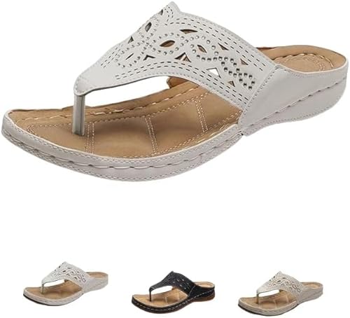 JXpxbao Orthopädische Keilsandalen für Frauen Dressy Sommer bequeme Wandersandalen mit Bogen Unterstützung Mode orthopädische Rutschen offene Zehe orthopädische Flip Flops Slip On (Beige,42) von JXpxbao