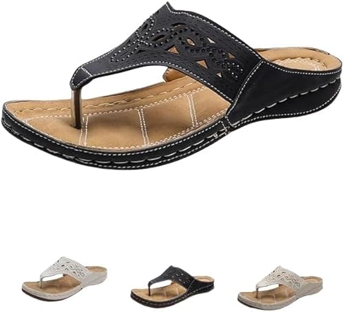 JXpxbao Orthopädische Keilsandalen für Frauen Dressy Sommer bequeme Wandersandalen mit Bogen Unterstützung Mode orthopädische Rutschen offene Zehe orthopädische Flip Flops Slip On (Schwarz,37) von JXpxbao